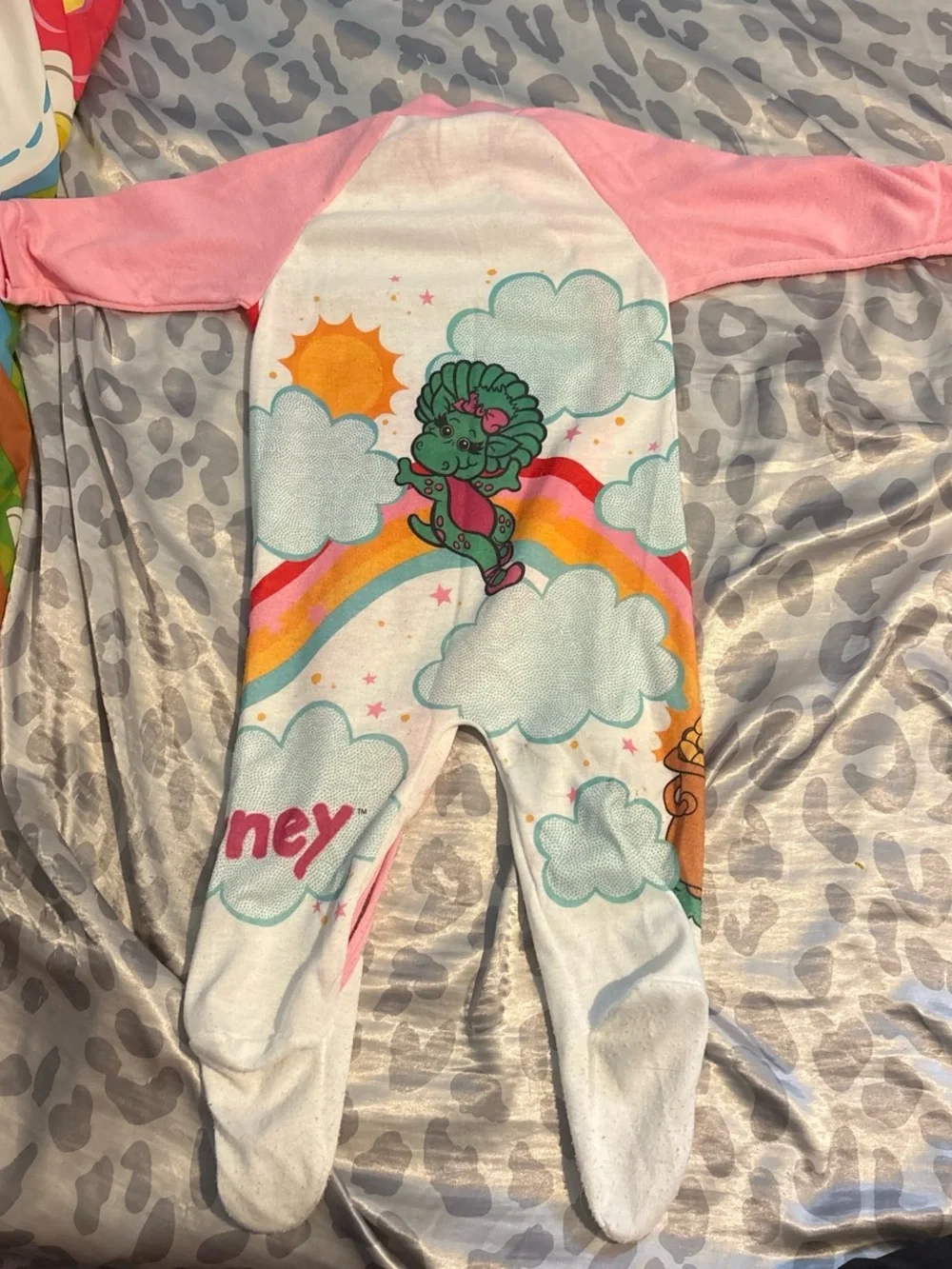 Barney Pink & White Infant Footed Pajamas with Rainbow Graphic